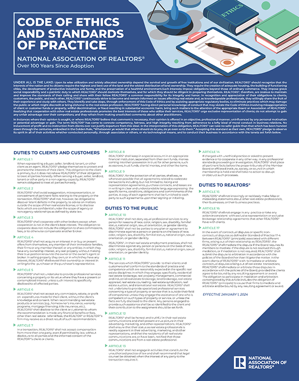 NAR Code of Ethics and Standards of Practice Poster