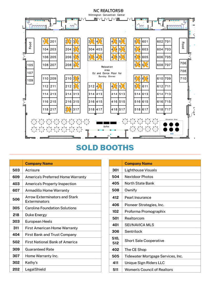 Expo floor plan with booth list